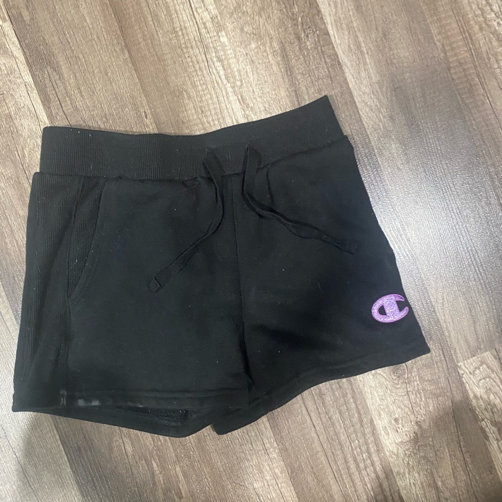 Champion Women's Black Shorts with Purple Logo